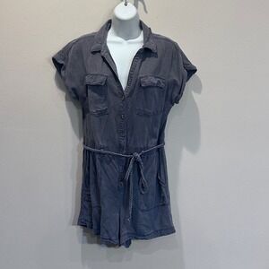 Nicole Miller New York Utility Romper Short Sleeve Belted Gray Women's M